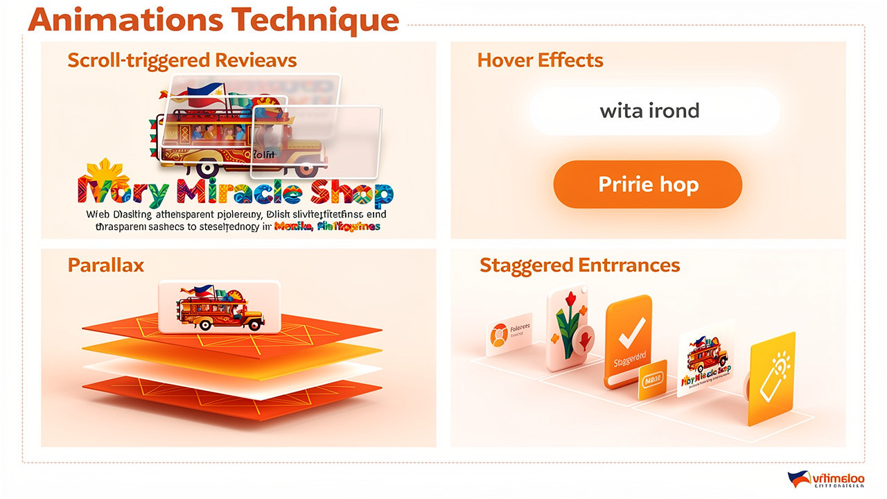 Infographic displaying four main animation techniques for WordPress motion design