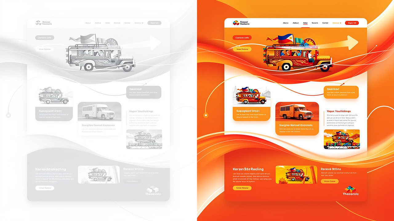 Visual comparison of static website versus animated dynamic website design